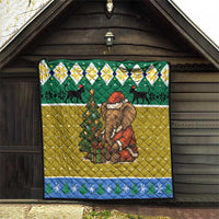 Gabon Christmas Quilt with Pixel Art Elephant Santa Christmas Tree and Flag Colors Pattern - Wonder Print Shop