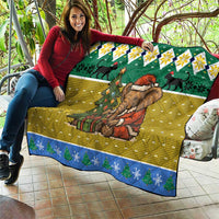 Gabon Christmas Quilt with Pixel Art Elephant Santa Christmas Tree and Flag Colors Pattern - Wonder Print Shop