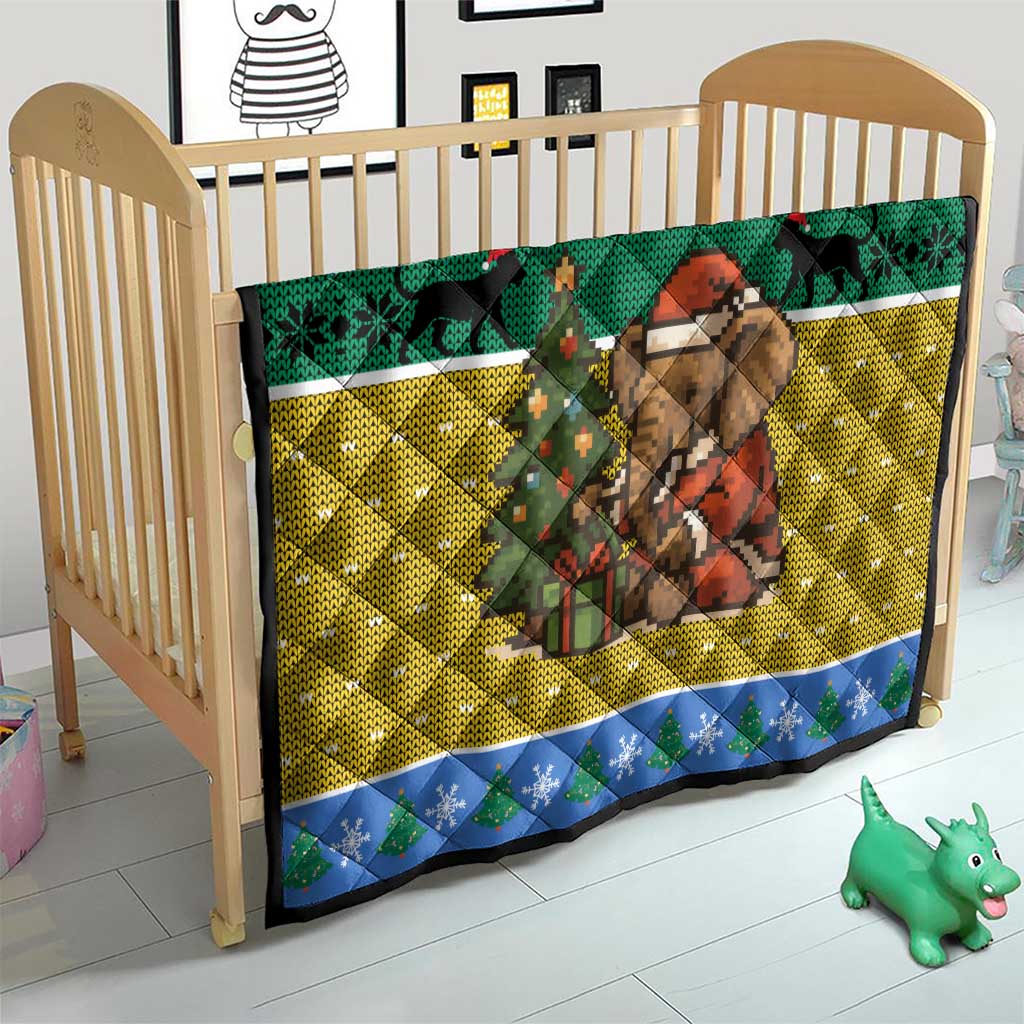 Gabon Christmas Quilt with Pixel Art Elephant Santa Christmas Tree and Flag Colors Pattern - Wonder Print Shop