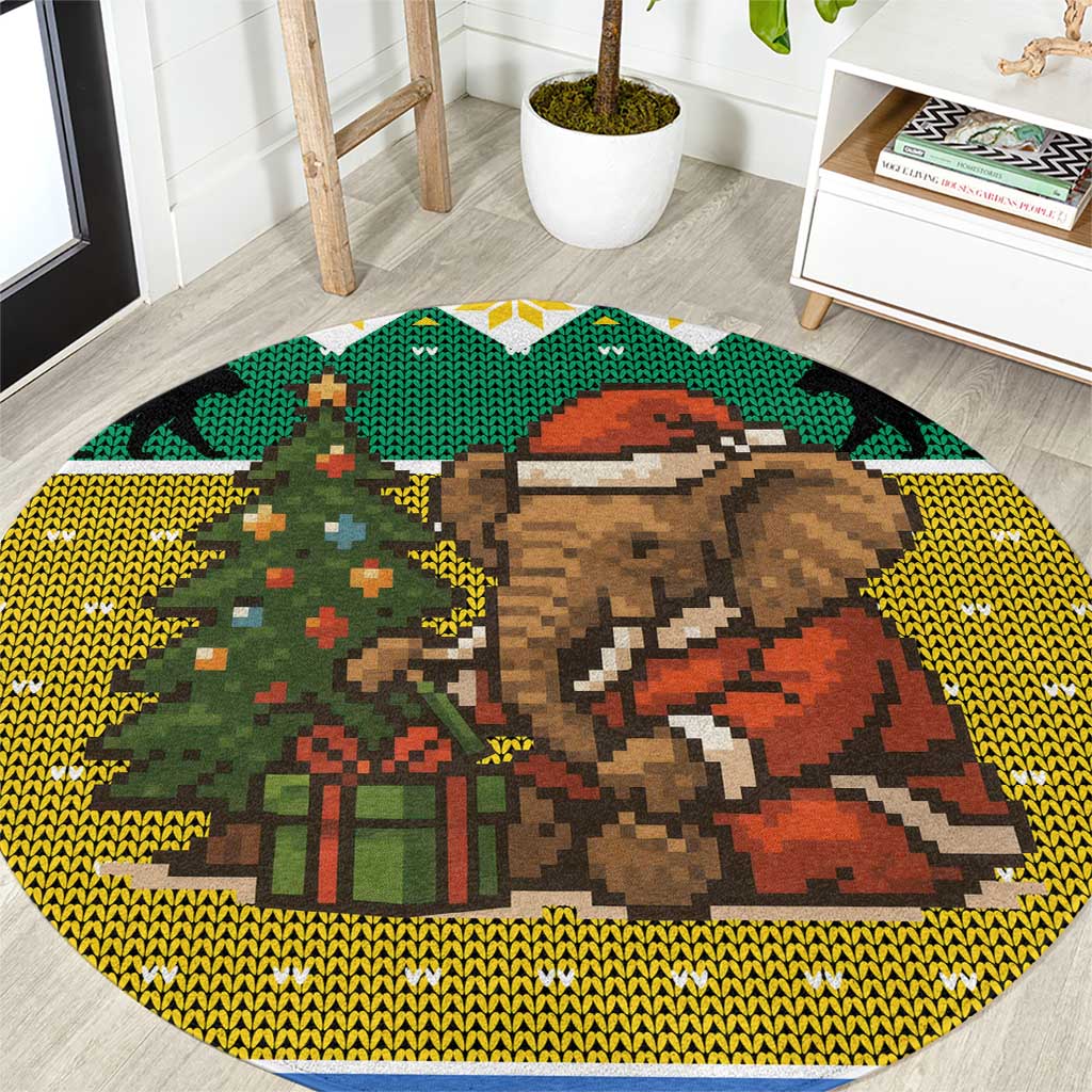 Gabon Christmas Round Carpet with Pixel Art Elephant Santa Christmas Tree and Flag Colors Pattern - Wonder Print Shop
