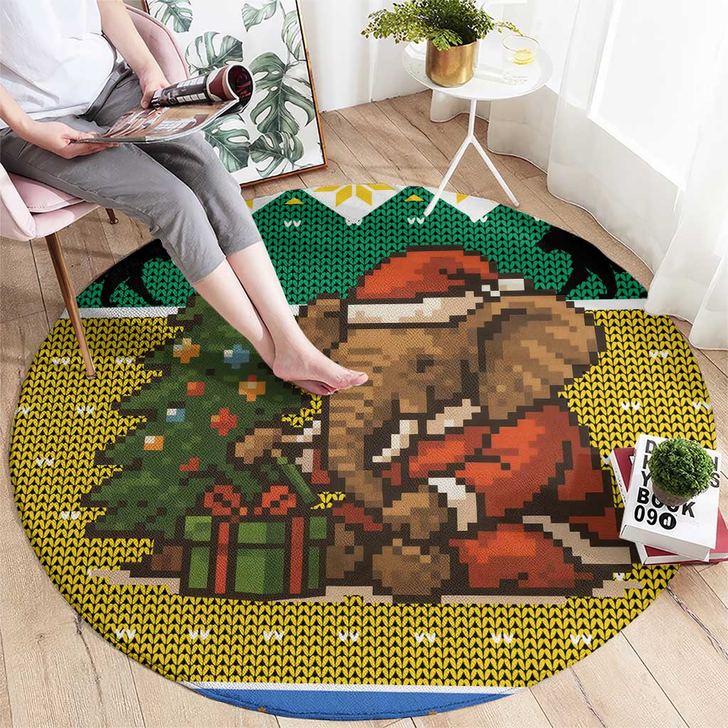 Gabon Christmas Round Carpet with Pixel Art Elephant Santa Christmas Tree and Flag Colors Pattern - Wonder Print Shop