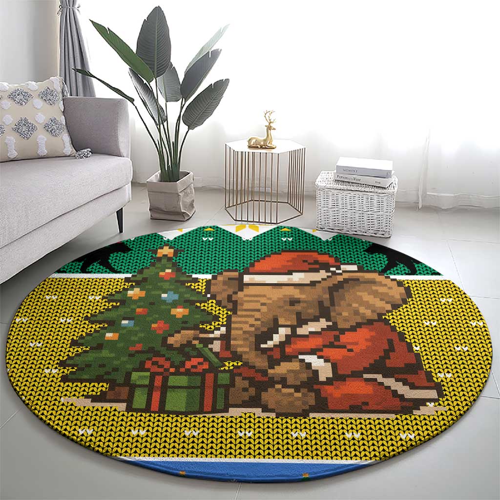 Gabon Christmas Round Carpet with Pixel Art Elephant Santa Christmas Tree and Flag Colors Pattern - Wonder Print Shop