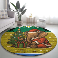 Gabon Christmas Round Carpet with Pixel Art Elephant Santa Christmas Tree and Flag Colors Pattern - Wonder Print Shop
