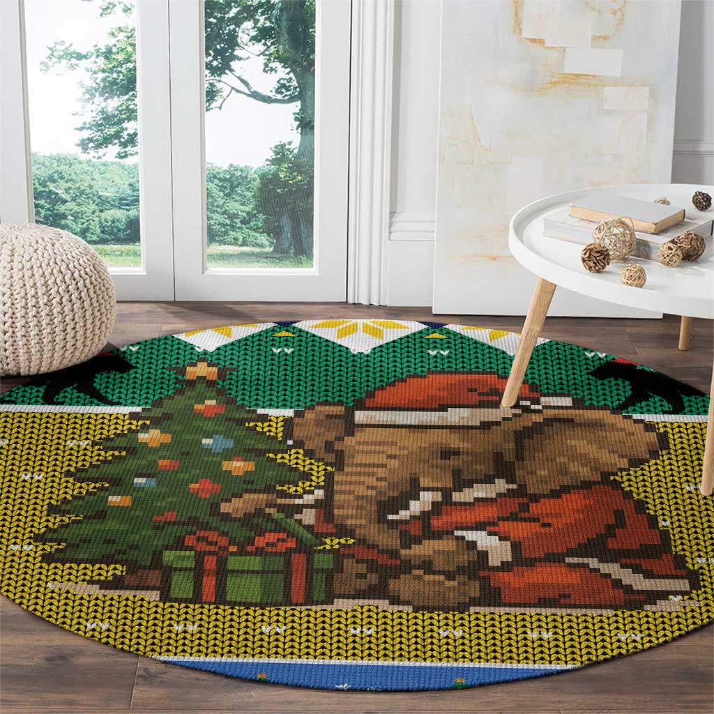Gabon Christmas Round Carpet with Pixel Art Elephant Santa Christmas Tree and Flag Colors Pattern - Wonder Print Shop