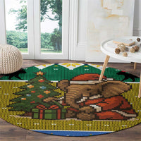 Gabon Christmas Round Carpet with Pixel Art Elephant Santa Christmas Tree and Flag Colors Pattern - Wonder Print Shop