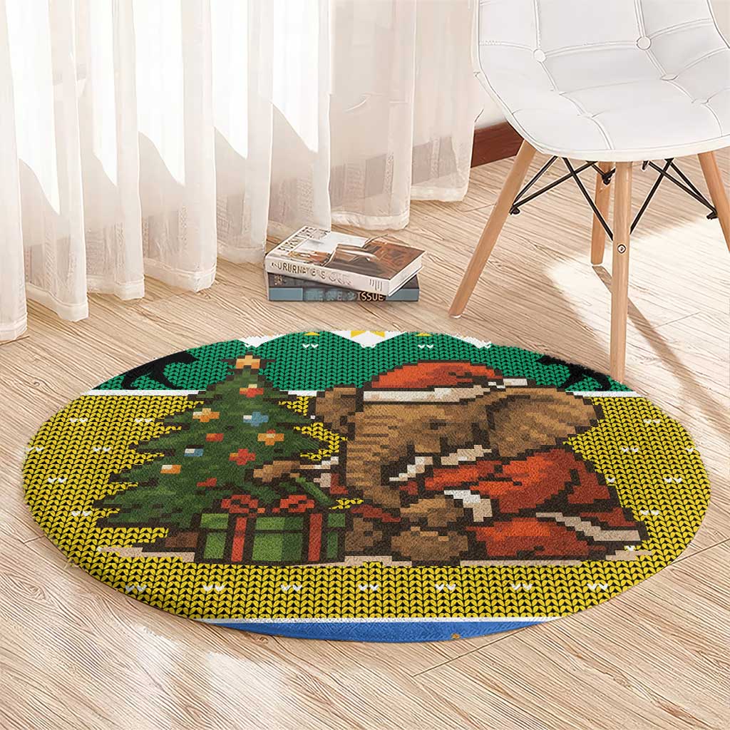 Gabon Christmas Round Carpet with Pixel Art Elephant Santa Christmas Tree and Flag Colors Pattern - Wonder Print Shop