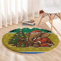 Gabon Christmas Round Carpet with Pixel Art Elephant Santa Christmas Tree and Flag Colors Pattern - Wonder Print Shop