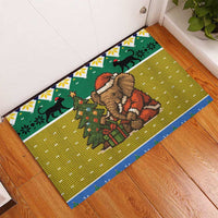 Gabon Christmas Rubber Doormat with Pixel Art Elephant Santa Christmas Tree and Flag Colors Pattern - Wonder Print Shop