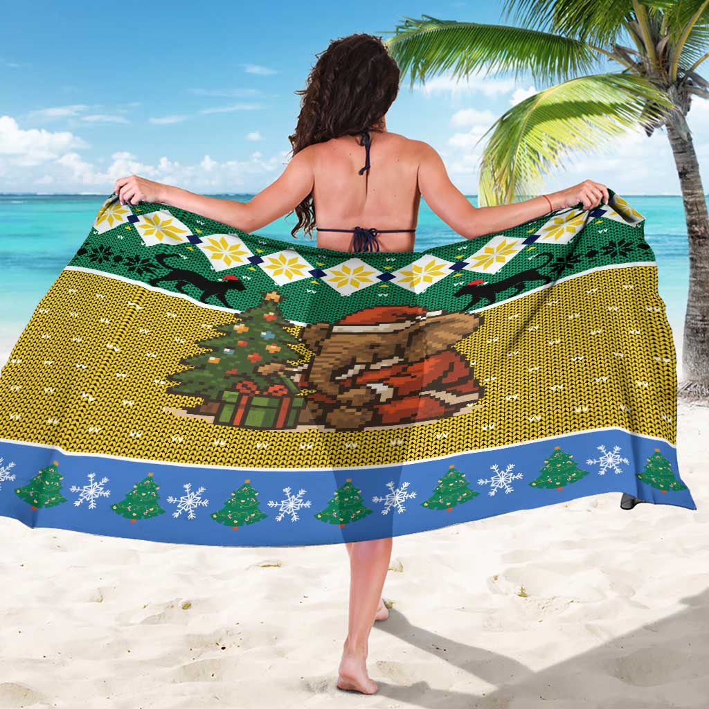 Gabon Christmas Sarong with Pixel Art Elephant Santa Christmas Tree and Flag Colors Pattern - Wonder Print Shop