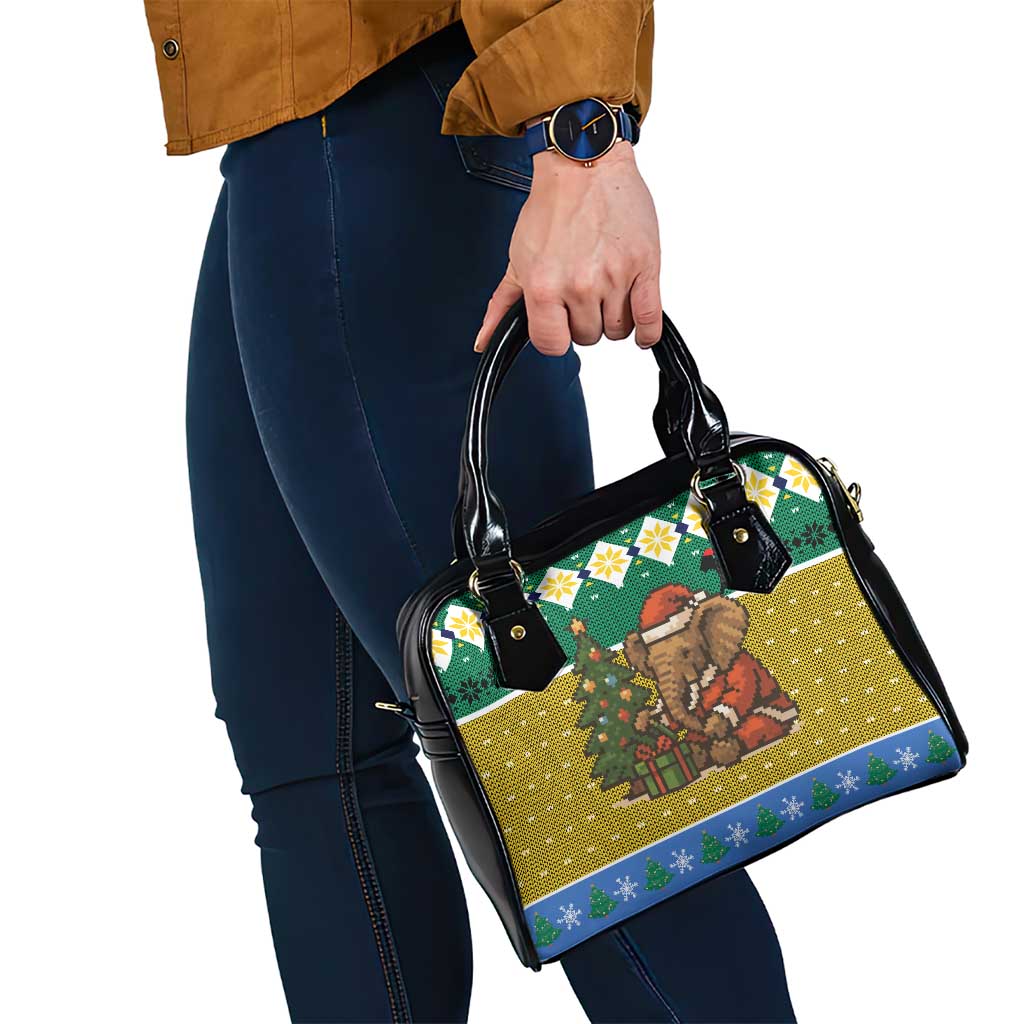 Gabon Christmas Shoulder Handbag with Pixel Art Elephant Santa Christmas Tree and Flag Colors Pattern - Wonder Print Shop