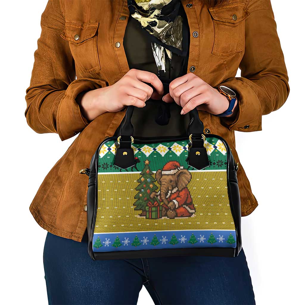 Gabon Christmas Shoulder Handbag with Pixel Art Elephant Santa Christmas Tree and Flag Colors Pattern - Wonder Print Shop