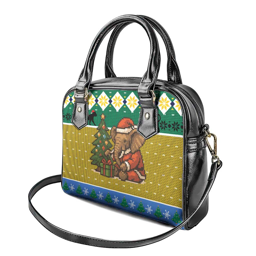 Gabon Christmas Shoulder Handbag with Pixel Art Elephant Santa Christmas Tree and Flag Colors Pattern - Wonder Print Shop