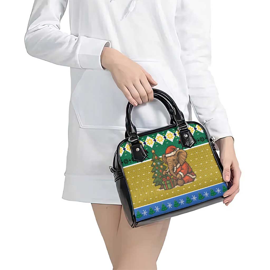 Gabon Christmas Shoulder Handbag with Pixel Art Elephant Santa Christmas Tree and Flag Colors Pattern - Wonder Print Shop