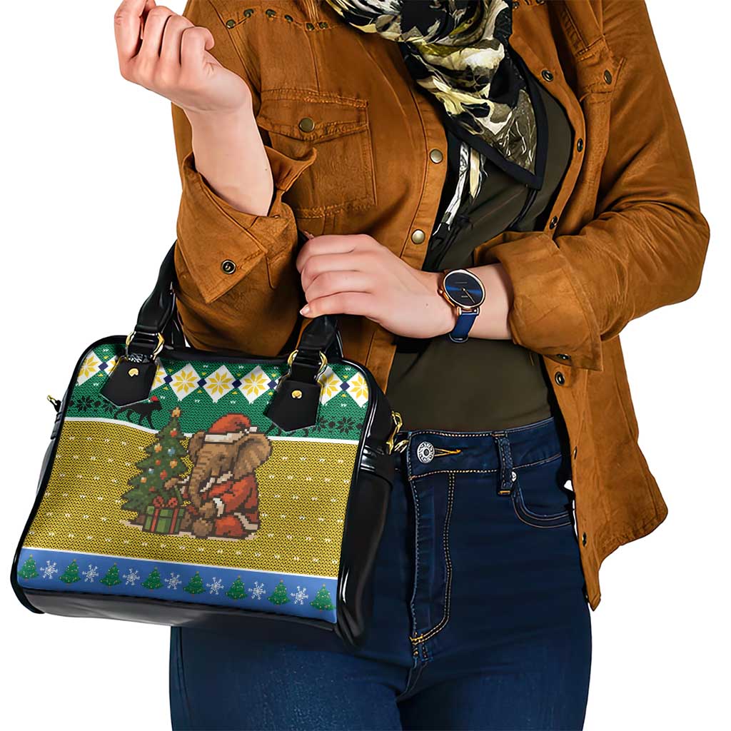 Gabon Christmas Shoulder Handbag with Pixel Art Elephant Santa Christmas Tree and Flag Colors Pattern - Wonder Print Shop