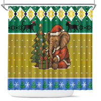 Gabon Christmas Shower Curtain with Pixel Art Elephant Santa Christmas Tree and Flag Colors Pattern - Wonder Print Shop