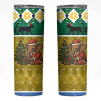 Gabon Christmas Skinny Tumbler with Pixel Art Elephant Santa Christmas Tree and Flag Colors Pattern - Wonder Print Shop