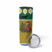 Gabon Christmas Skinny Tumbler with Pixel Art Elephant Santa Christmas Tree and Flag Colors Pattern - Wonder Print Shop