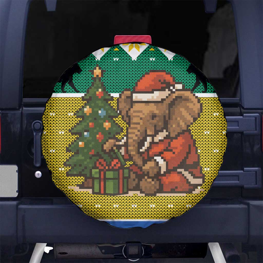 Gabon Christmas Spare Tire Cover with Pixel Art Elephant Santa Christmas Tree and Flag Colors Pattern - Wonder Print Shop