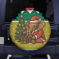 Gabon Christmas Spare Tire Cover with Pixel Art Elephant Santa Christmas Tree and Flag Colors Pattern - Wonder Print Shop