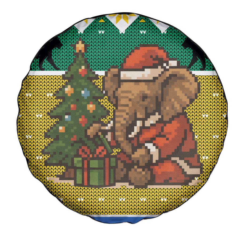 Gabon Christmas Spare Tire Cover with Pixel Art Elephant Santa Christmas Tree and Flag Colors Pattern - Wonder Print Shop