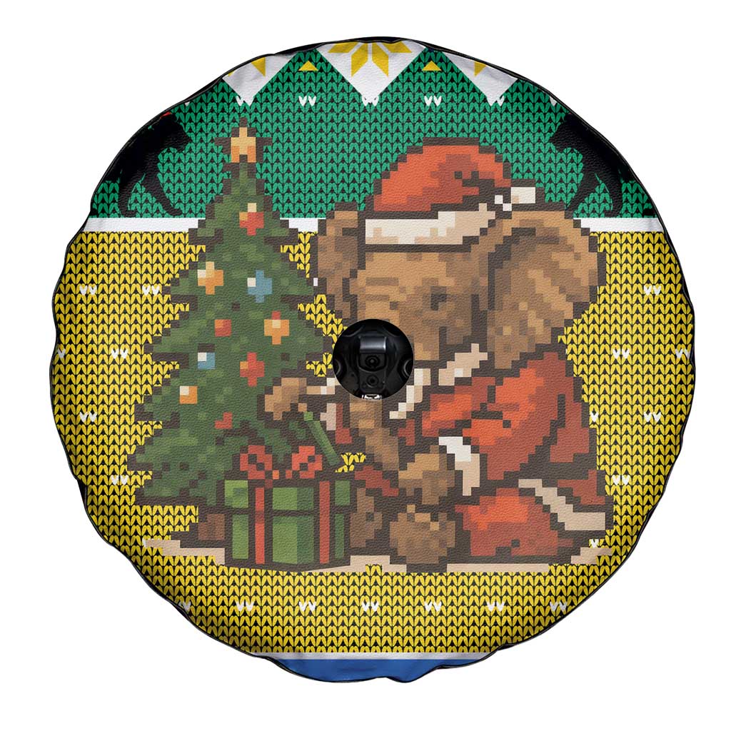 Gabon Christmas Spare Tire Cover with Pixel Art Elephant Santa Christmas Tree and Flag Colors Pattern - Wonder Print Shop