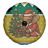 Gabon Christmas Spare Tire Cover with Pixel Art Elephant Santa Christmas Tree and Flag Colors Pattern - Wonder Print Shop