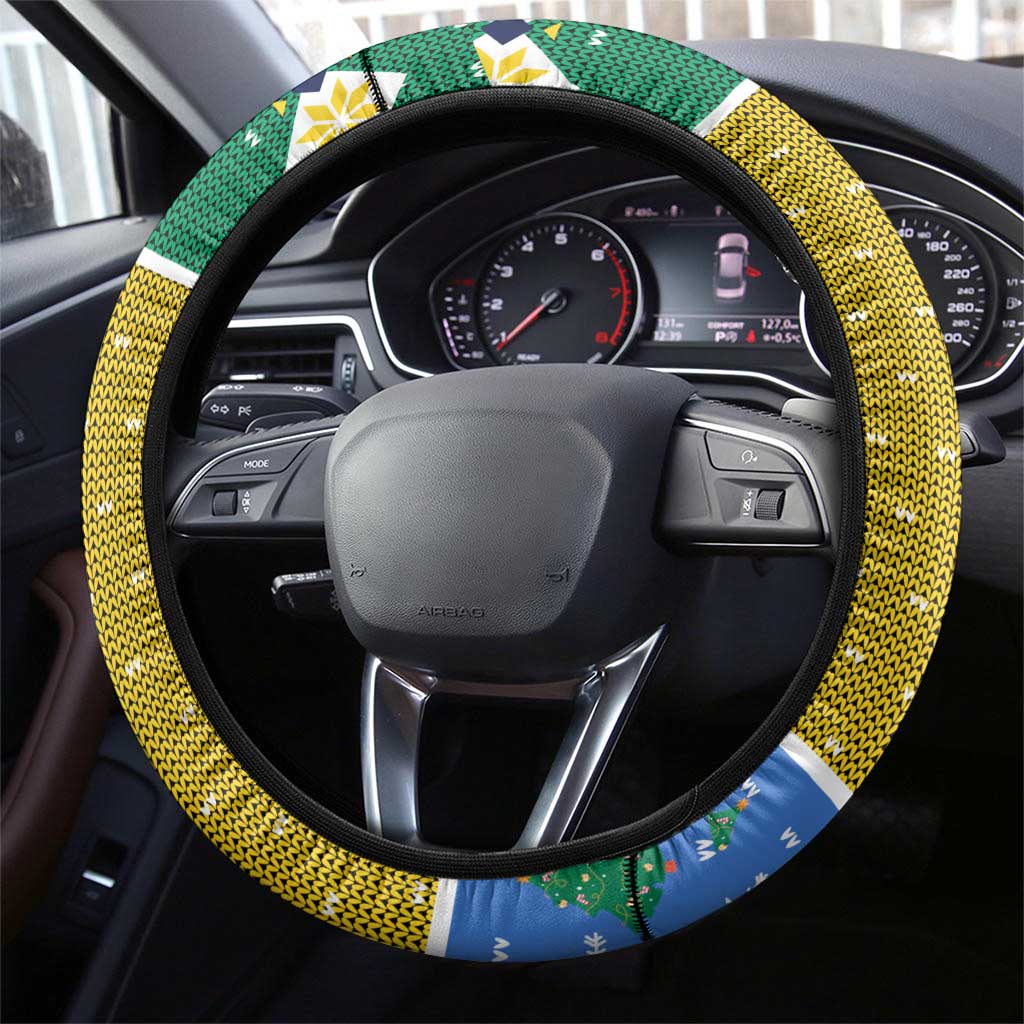 Gabon Christmas Steering Wheel Cover with Pixel Art Elephant Santa Christmas Tree and Flag Colors Pattern - Wonder Print Shop