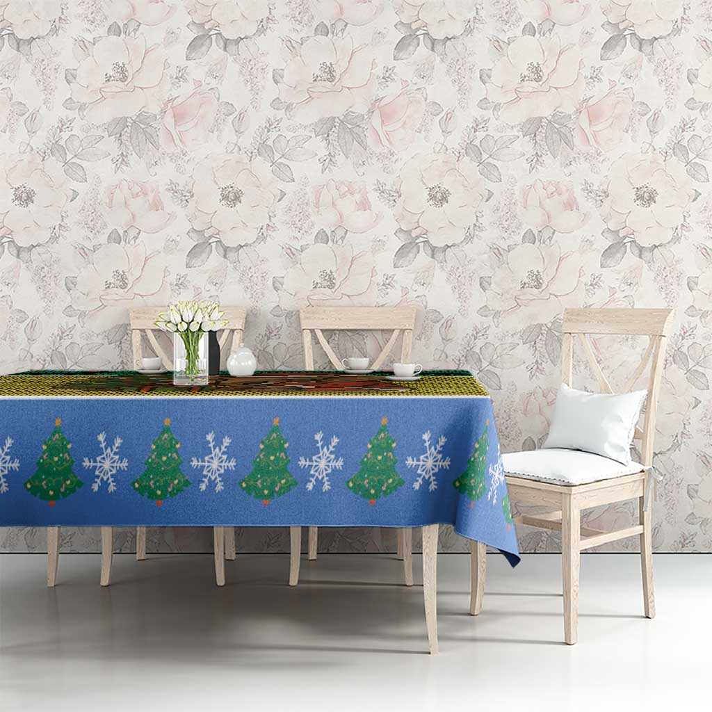 Gabon Christmas Tablecloth with Pixel Art Elephant Santa Christmas Tree and Flag Colors Pattern - Wonder Print Shop