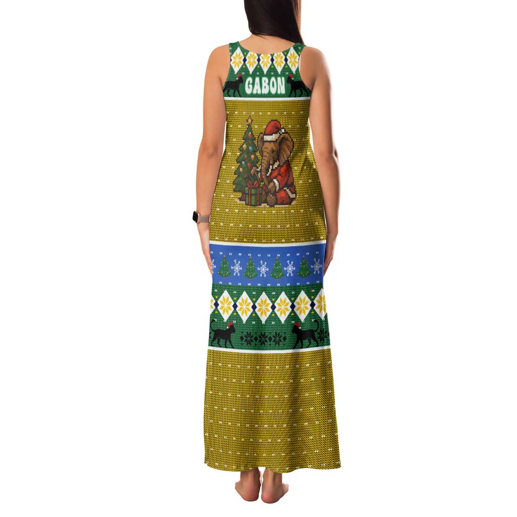 Gabon Christmas Tank Maxi Dress with Pixel Art Elephant Santa Christmas Tree and Flag Colors Pattern - Wonder Print Shop