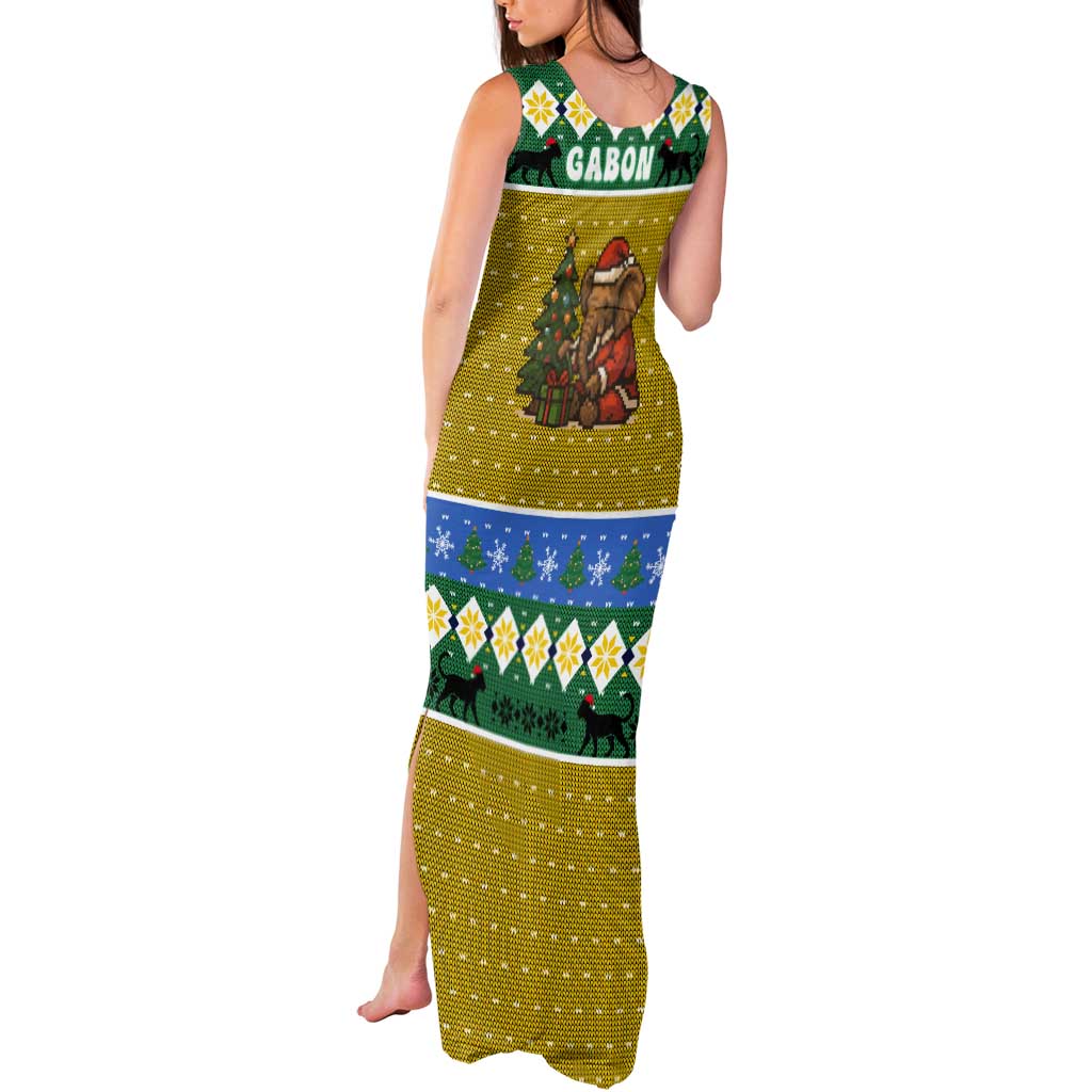 Gabon Christmas Tank Maxi Dress with Pixel Art Elephant Santa Christmas Tree and Flag Colors Pattern - Wonder Print Shop