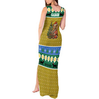 Gabon Christmas Tank Maxi Dress with Pixel Art Elephant Santa Christmas Tree and Flag Colors Pattern - Wonder Print Shop