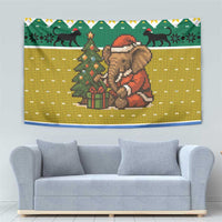 Gabon Christmas Tapestry with Pixel Art Elephant Santa Christmas Tree and Flag Colors Pattern - Wonder Print Shop