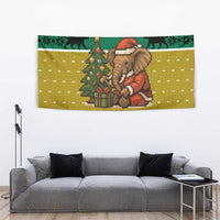 Gabon Christmas Tapestry with Pixel Art Elephant Santa Christmas Tree and Flag Colors Pattern - Wonder Print Shop