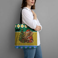 Gabon Christmas Tote Bag with Pixel Art Elephant Santa Christmas Tree and Flag Colors Pattern - Wonder Print Shop