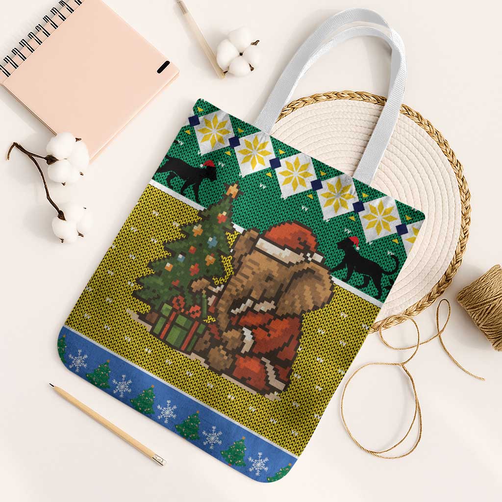 Gabon Christmas Tote Bag with Pixel Art Elephant Santa Christmas Tree and Flag Colors Pattern - Wonder Print Shop