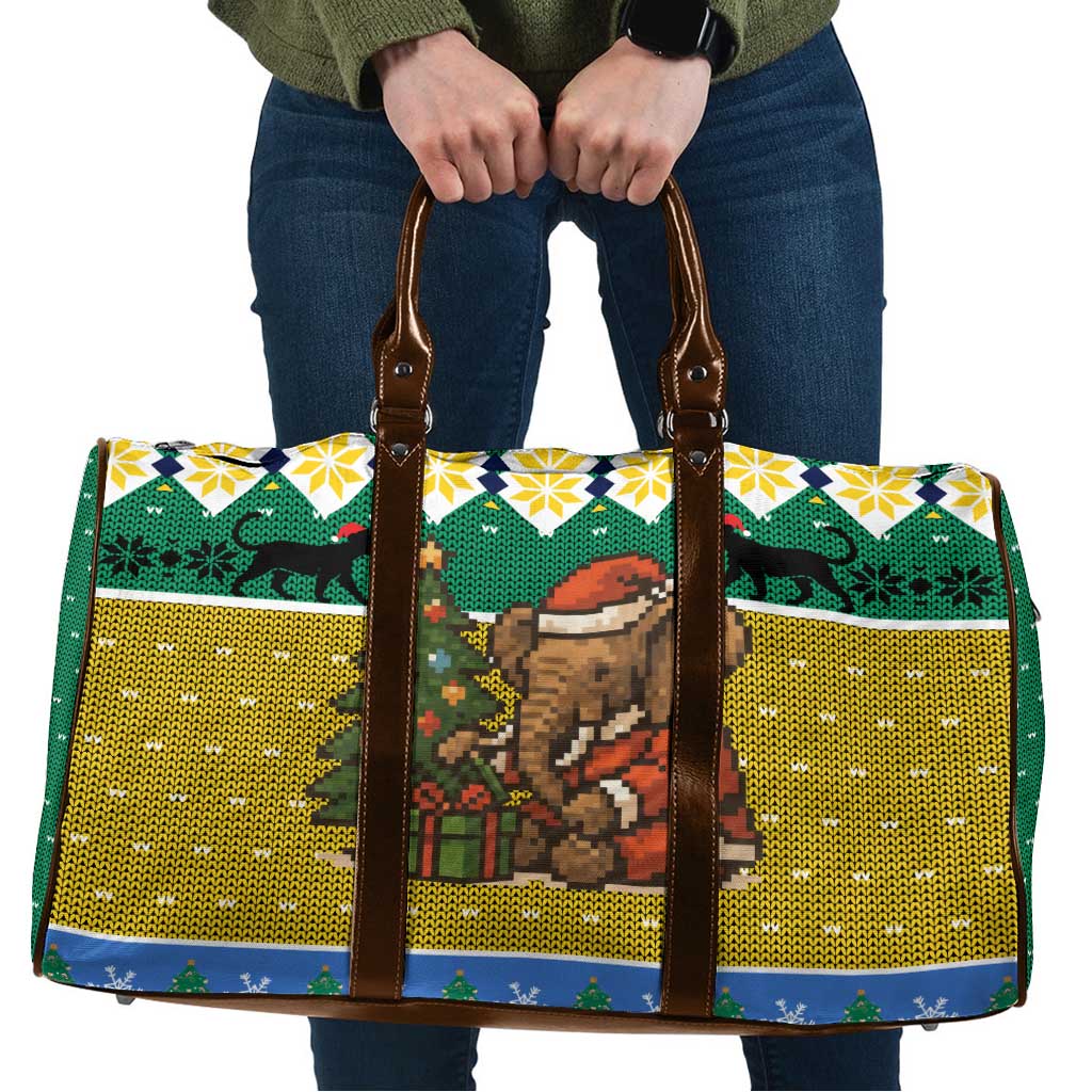 Gabon Christmas Travel Bag with Pixel Art Elephant Santa Christmas Tree and Flag Colors Pattern - Wonder Print Shop