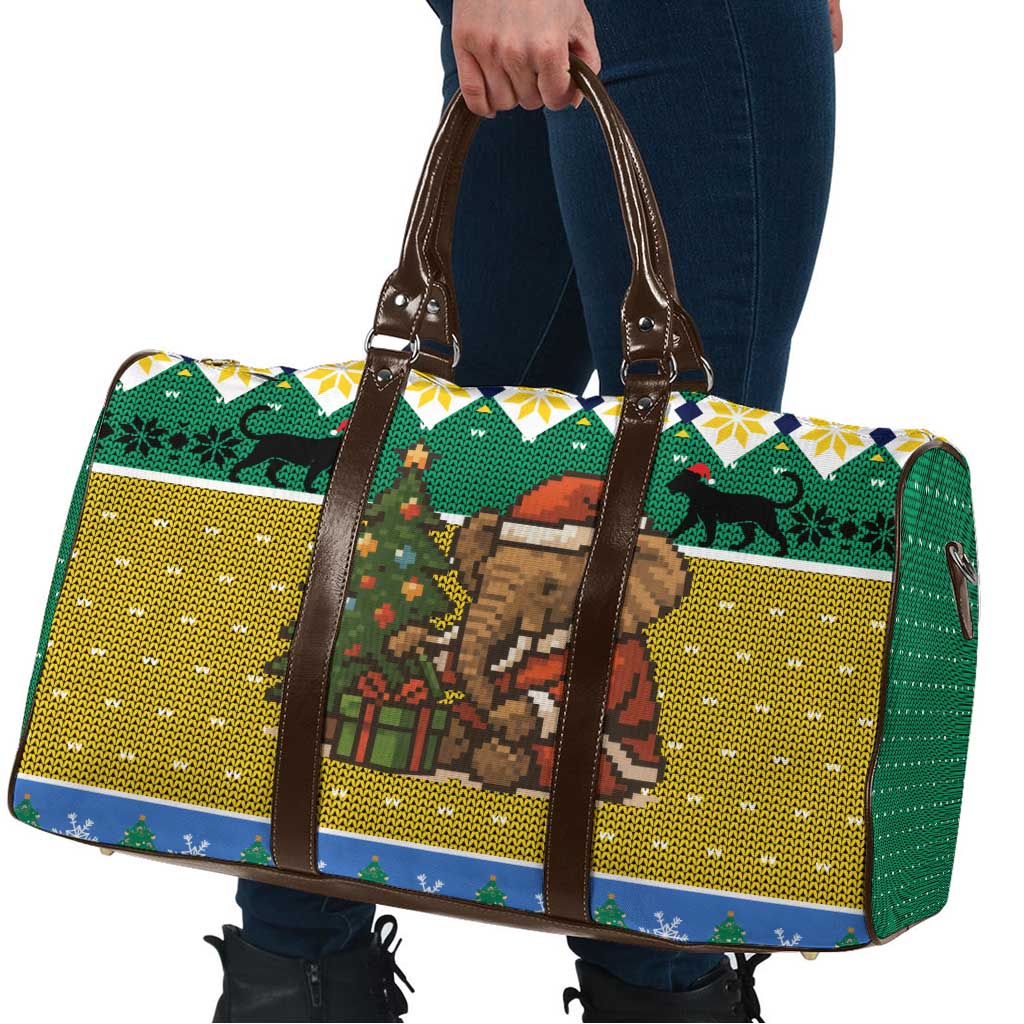 Gabon Christmas Travel Bag with Pixel Art Elephant Santa Christmas Tree and Flag Colors Pattern - Wonder Print Shop