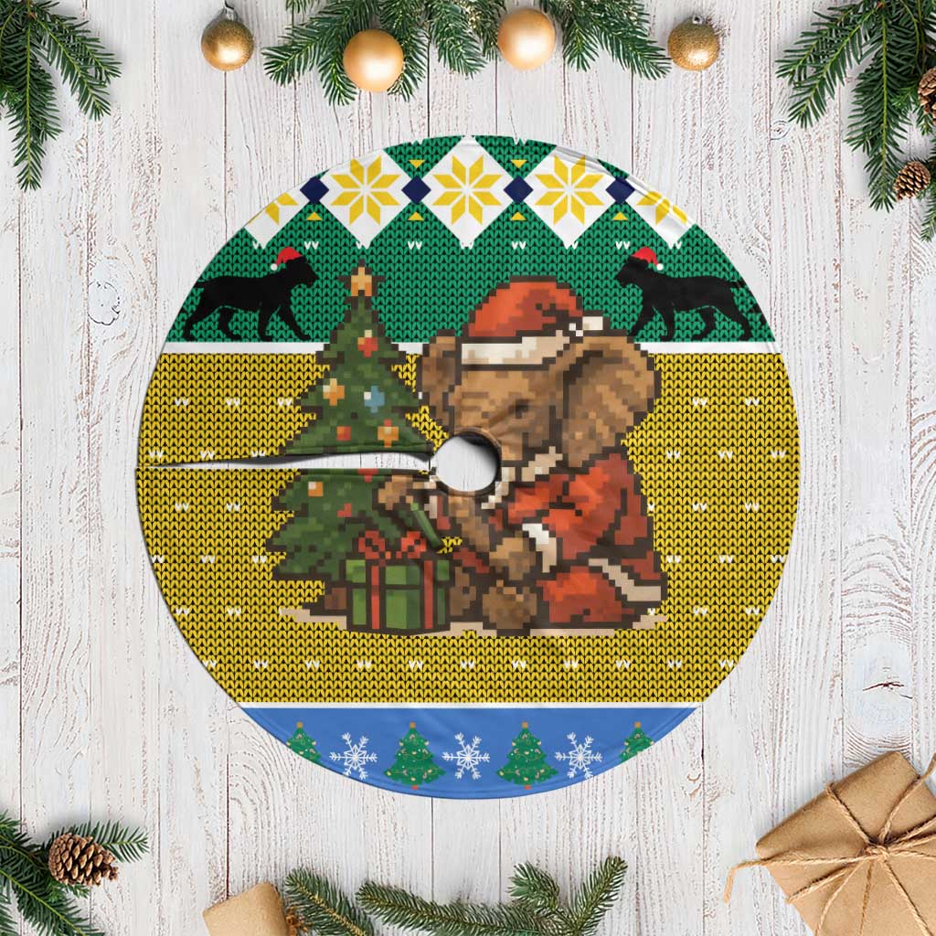Gabon Christmas Tree Skirt with Pixel Art Elephant Santa Christmas Tree and Flag Colors Pattern - Wonder Print Shop