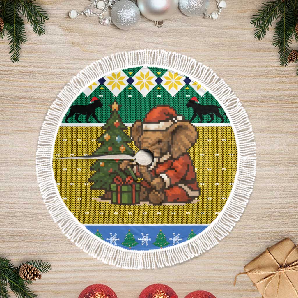 Gabon Christmas Tree Skirt with Pixel Art Elephant Santa Christmas Tree and Flag Colors Pattern - Wonder Print Shop