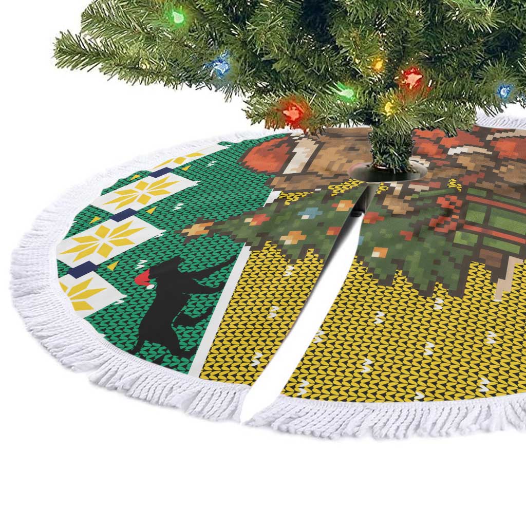 Gabon Christmas Tree Skirt with Pixel Art Elephant Santa Christmas Tree and Flag Colors Pattern - Wonder Print Shop