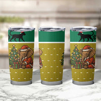 Gabon Christmas Tumbler Cup with Pixel Art Elephant Santa Christmas Tree and Flag Colors Pattern - Wonder Print Shop