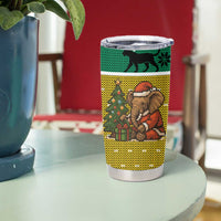 Gabon Christmas Tumbler Cup with Pixel Art Elephant Santa Christmas Tree and Flag Colors Pattern - Wonder Print Shop