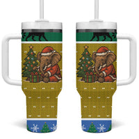 Gabon Christmas Tumbler With Handle with Pixel Art Elephant Santa Christmas Tree and Flag Colors Pattern - Wonder Print Shop