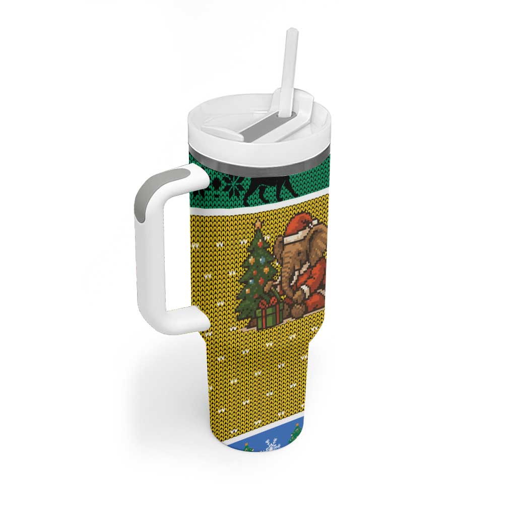 Gabon Christmas Tumbler With Handle with Pixel Art Elephant Santa Christmas Tree and Flag Colors Pattern - Wonder Print Shop