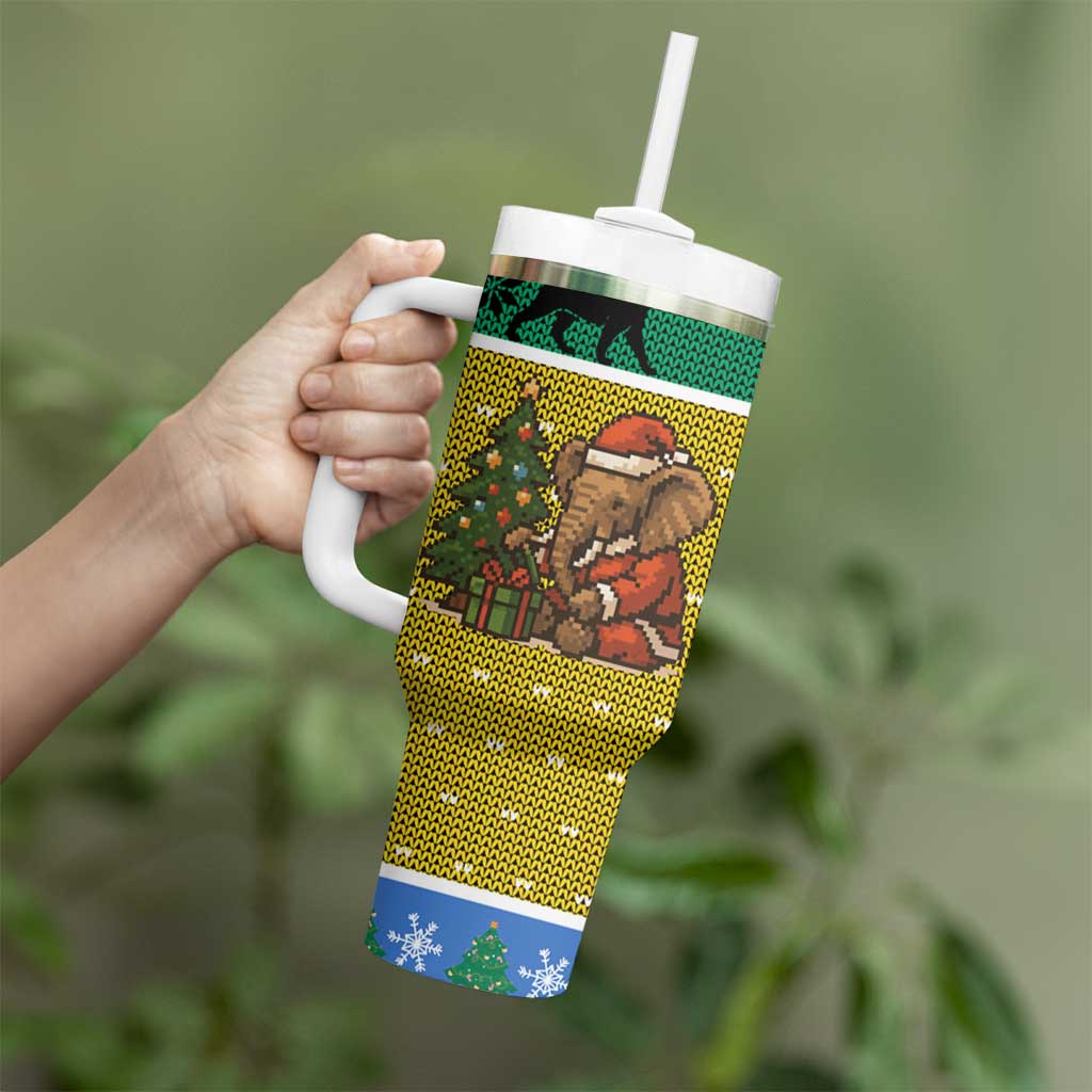 Gabon Christmas Tumbler With Handle with Pixel Art Elephant Santa Christmas Tree and Flag Colors Pattern - Wonder Print Shop
