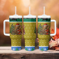 Gabon Christmas Tumbler With Handle with Pixel Art Elephant Santa Christmas Tree and Flag Colors Pattern - Wonder Print Shop