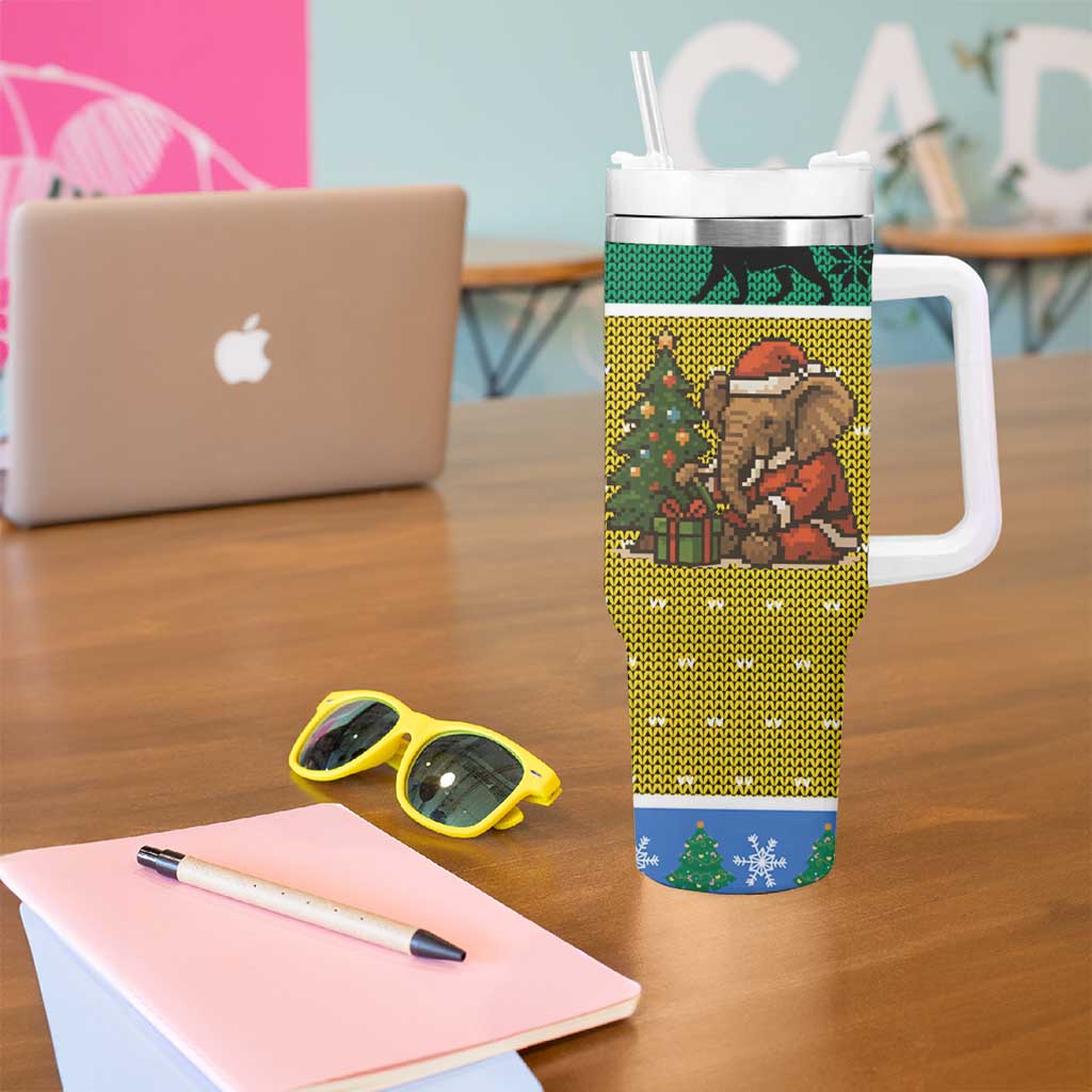Gabon Christmas Tumbler With Handle with Pixel Art Elephant Santa Christmas Tree and Flag Colors Pattern - Wonder Print Shop