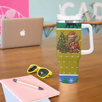 Gabon Christmas Tumbler With Handle with Pixel Art Elephant Santa Christmas Tree and Flag Colors Pattern - Wonder Print Shop