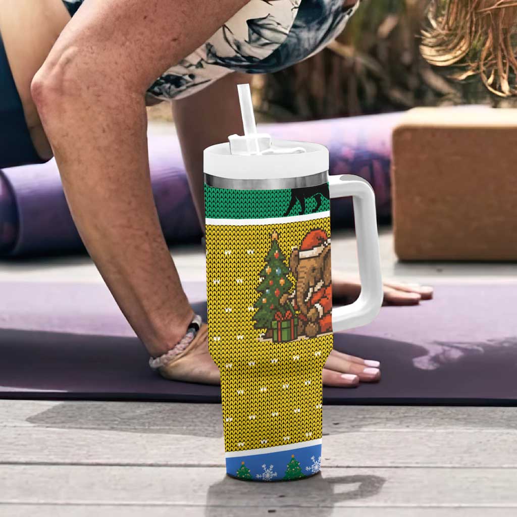 Gabon Christmas Tumbler With Handle with Pixel Art Elephant Santa Christmas Tree and Flag Colors Pattern - Wonder Print Shop