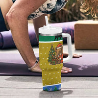 Gabon Christmas Tumbler With Handle with Pixel Art Elephant Santa Christmas Tree and Flag Colors Pattern - Wonder Print Shop